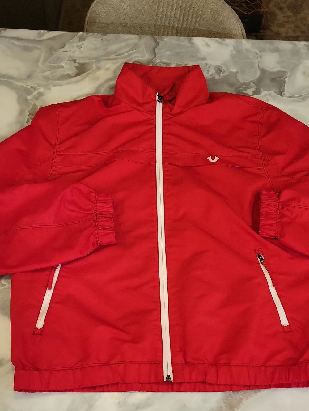 True Religion Red Windbreaker Jacket with White Trim size Large